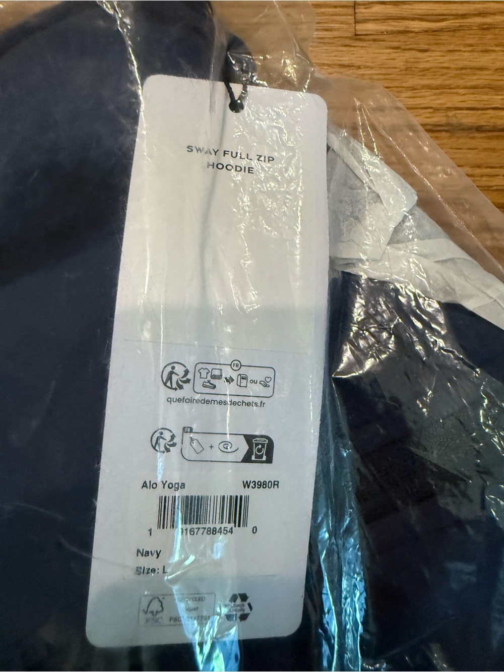 NWT. Alo. Sway Full-Zip Hoodie. Navy. Size Large. - Picture 6 of 6